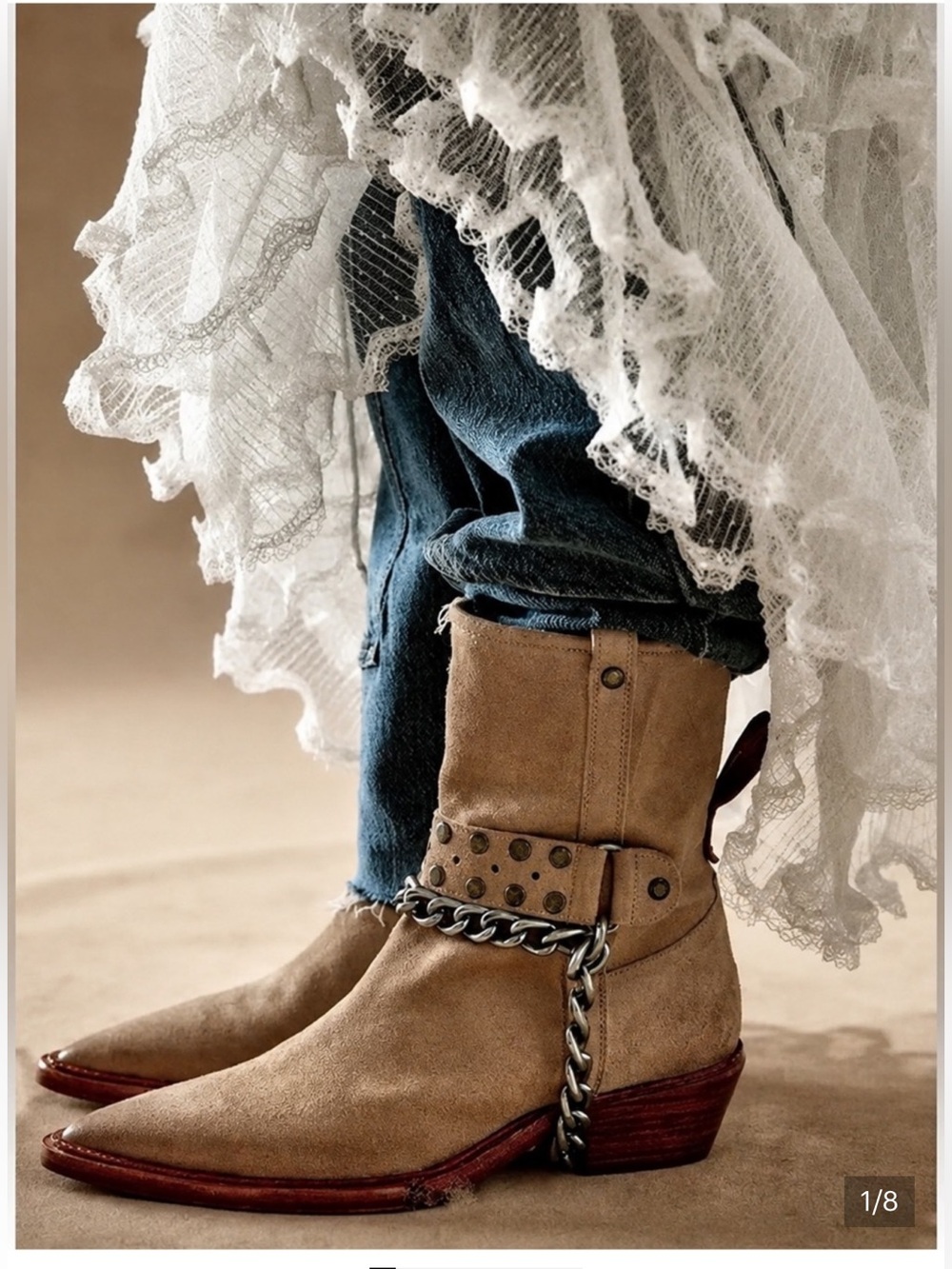 Free People Aiden  Chain Boots camel oiled suede